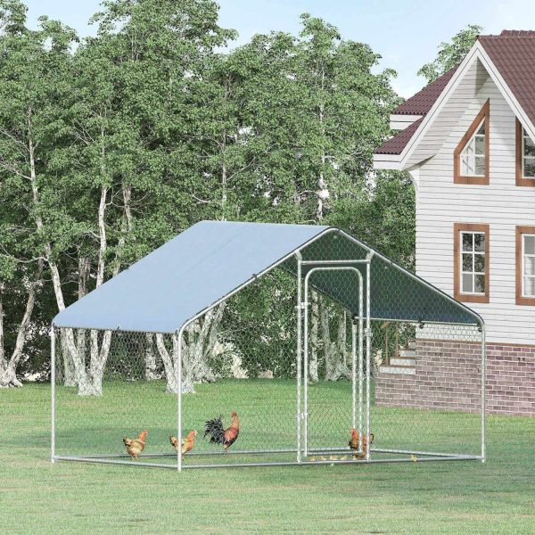 GFVCNIO PawHut Large Coop Metal Run with Waterproof and Anti-UV Cover Spire Shaped Walk-in Fence Cage Hen House for Outdoor and Yard Farm Use 1.26” Tube Diameter 9.8‘ x 6.6‘ x 6.4‘ - Image 2