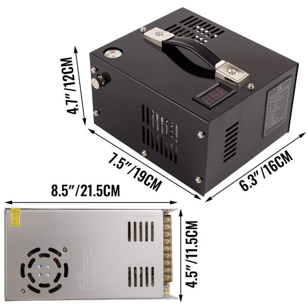 iMeshbean PCP Air Compressor, 4500PSI Portable PCP Compressor, 12V DC/110V 220V AC, PCP Manual-stop, w/Built-in Fan, for Paintball, Scuba Bottle - Image 3