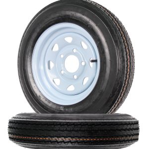 Two Trailer Tires On Rims 5.30-12 530-12 5.30 X 12 5 Hole Wheel White Spoke