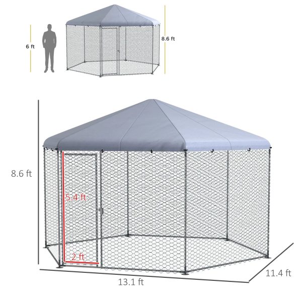 GFVCNIO PawHut Large Metal Coop Run for Ducks and Rabbits with Waterproof and Anti-UV Cover Walk-in Poultry Cage Hen House for Outdoor and Yard Farm Use 13‘ x 11.4‘ x 8.6‘ - Image 3