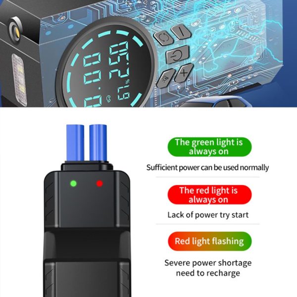 COFEST Car Inflator Battery Jump 2-in-1 1000A Emergency Start Power Supply 12V Battery Pack Battery Booster Jump Box Portable Charger Jumper Cables LED Display Screen Black - Image 7