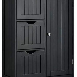 xrboomlife Bathroom Floor Cabinet Wooden Cabinet with 1 Door & 3 Drawer Free Standing Entryway Cupboard Spacesaver Cabinet