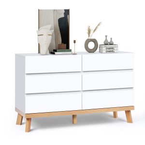 YIGOBUY White Dresser for Bedroom 6 Drawer Double Dresser Chest of Drawers Large Storage Cabinet White Dresser for Bedroom, Living Room, Hallway (White)