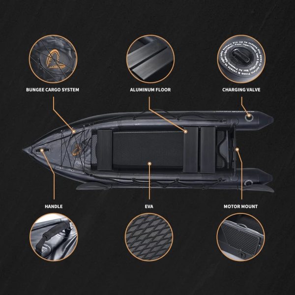 2 Person Inflatable Kayak Fishing PVC Boat - 130'' x 43'' x 11.8'' with Aluminum Alloy Seat, Paddle, Inflatable Mat, Repair Kit, Fin - Image 5