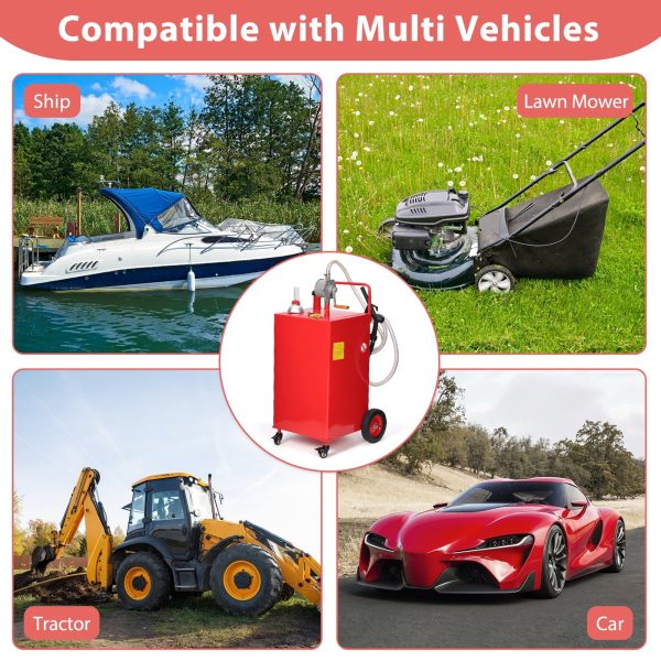 Fuel Caddy, 30 Gallon Portable Gas Storage Tank On 4 Wheels with Manual Transfer Pump, Gasoline Diesel Fuel Container with Manual Transfer Siphon Pump, for Cars, Lawn Mowers, ATVs, Boats - Image 7