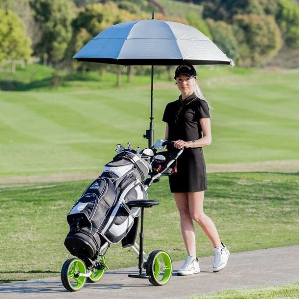 Costway Foldable 3 Wheel Push Pull Golf Club Cart Trolley w/Seat Scoreboard Bag Swivel - Image 4