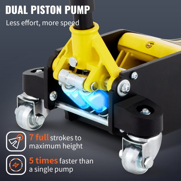 BENTISM Low Profile Floor Jack 2.5 Ton (5500 lbs), Aluminum and Steel Hydraulic Racing Floor Jack, Dual Piston Quick Lift Pump, 3-3/4"-18-7/10" Height Lifting Range, Yellow+Black - Image 5