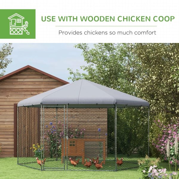 GFVCNIO PawHut Large Metal Coop Run for Ducks and Rabbits with Waterproof and Anti-UV Cover Walk-in Poultry Cage Hen House for Outdoor and Yard Farm Use 13‘ x 11.4‘ x 8.6‘ - Image 5