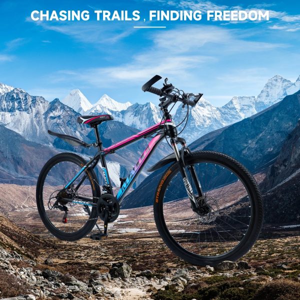 ARTUDATECH 24 26 27.5 Inch Mountain Bike, 24 Speeds with V/Disc Brakes High-Carbon Steel Frame Mens Womens Mountain Bike, Front Suspension MTB Bicycle for Adult & Teenagers - Image 8