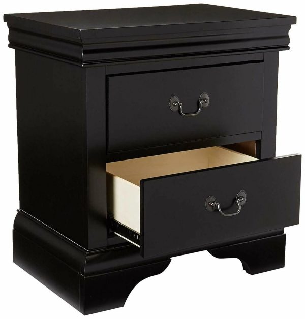 Gorgeous Black 3pc Beautiful Louis Philippe Style California King Size Sleigh Bed 2x Nightstand Set Wooden Bedroom Furniture - Image 6