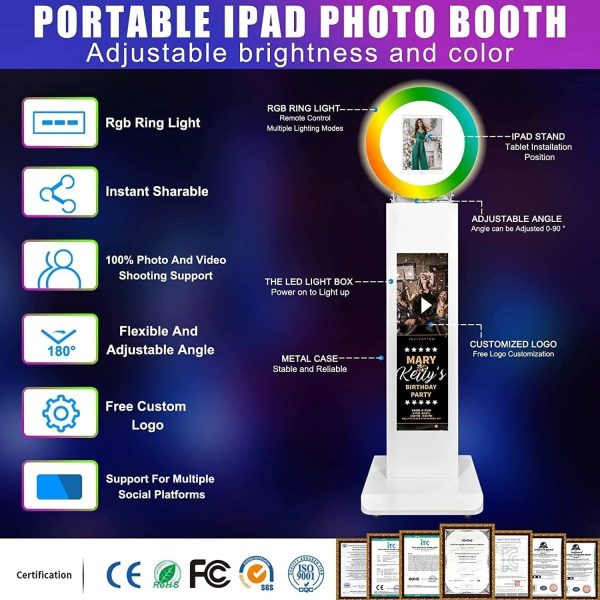 Portable iPad Photo Booth,Selfie photobooth Machine and Sharing Station for 10.2" 10.9" 11" 12.9" iPad,LCD Screen,RGB Ring Light,Remote Control, Adjustable Stan with Flight Case for Parties,Exhibition - Image 3