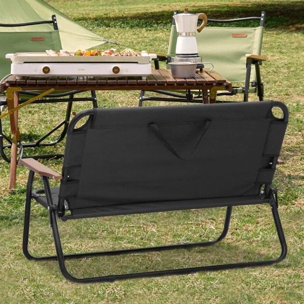 MoNiBloom Folding Double Camping Chair with Armrest, 2-Person Beach Chairs for Outdoor Camping Lawn Travel Patio Picnic, Black - Image 3