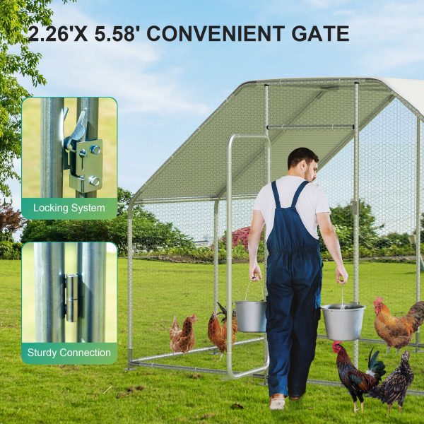 Large Metal Chicken Coop for 16 Chickens Walk-in Poultry Cage Hen Run House Rabbits Habitat Cage Spire Shaped Coop with Anti-Ultraviolet and Waterproof Cover for Outdoor Backyard Farm Use - Image 5