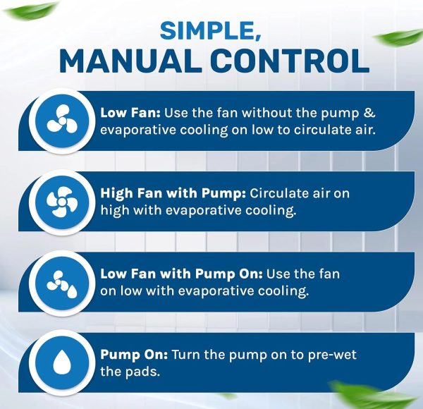 Portable Swamp Coolers - 1300 CFM MC18M Evaporative Air Cooler with 2-Speed Fan, 53.4 dB - 500 sq. ft. Coverage Evaporative Air Cooler Portable High Velocity Outdoor Cooling Fan by Hessaire - White - Image 7