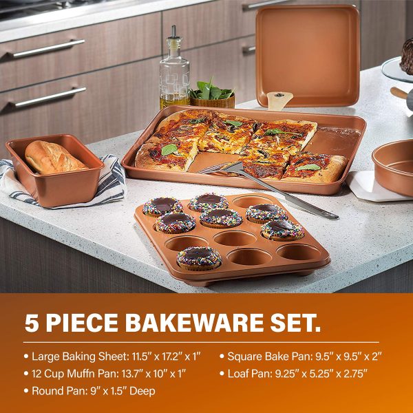 Gotham Steel 20 Pc Copper Pots and Pans Set Nonstick Cookware Set, Pot and Pan Set, Kitchen Cookware Sets, Ceramic Cookware Set, Ceramic Non Stick Pots and Pans Set with Lids, Pot Set, Dishwasher Safe - Image 7