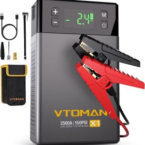 Jump Starter with Air Compressor,2500A Peak 12V Jumper Box for 8.5L Gas and 6.0L Diesel Engines with 150PSI Compressor Tire Inflator,Portable Auto Lithium Battery Booster Power Bank Car Starter