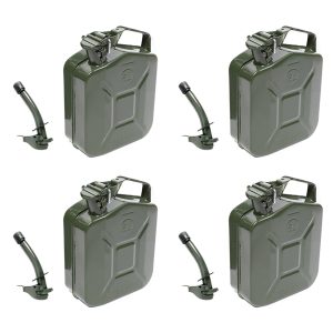 MoreChioce 5L Green Metal Jerry Can Store Container with Fixed Spout for Petrol Oil Water Alcohol
