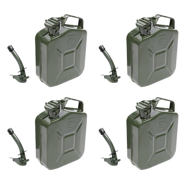 MoreChioce 5L Green Metal Jerry Can Store Container with Fixed Spout for Petrol Oil Water Alcohol