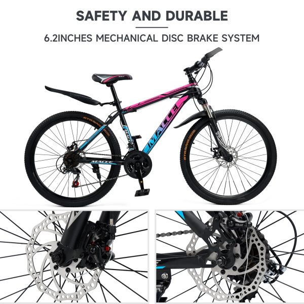 ARTUDATECH 24 26 27.5 Inch Mountain Bike, 24 Speeds with V/Disc Brakes High-Carbon Steel Frame Mens Womens Mountain Bike, Front Suspension MTB Bicycle for Adult & Teenagers - Image 5