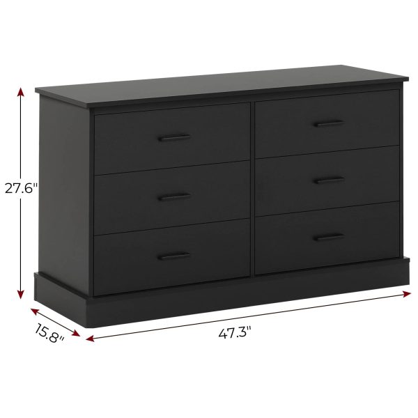 Hasuit 6 Drawer Double Dresser, Wood Storage Tower Clothes Organizer, Wide Chest of 6 Drawers, Large Storage Cabinet, Black Dresser for Bedroom, Hallway, Entryway - Image 3