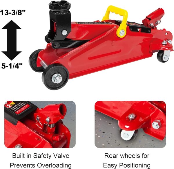 BIG RED 2 Ton Hydraulic Floor Jack with 2 Jack Stands and Rolling Garage Creeper Combo,Red, W8200 - Image 5