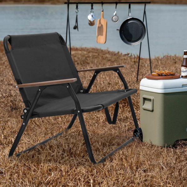 MoNiBloom Folding Double Camping Chair with Armrest, 2-Person Beach Chairs for Outdoor Camping Lawn Travel Patio Picnic, Black - Image 4