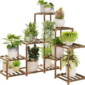 Corner Plant Stand Indoor Wood Outdoor Plant Shelf for Multiple Plants Ladder Plant Holder Table Plant Pot Stand for Window Garden Balcony Living Room