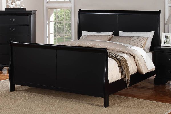 Gorgeous Black 3pc Beautiful Louis Philippe Style California King Size Sleigh Bed 2x Nightstand Set Wooden Bedroom Furniture - Image 3
