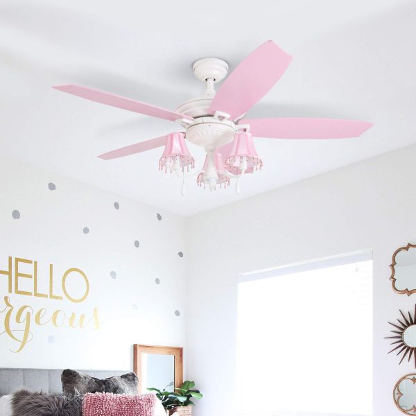 Prominence Home Elsa, 48 Inch Princess Style Indoor LED Ceiling Fan with Light, Pull Chain, Three Mounting Options, 5 Dual Finish Blades, Reversible Motor 50623-01 (White/ Pink) - Image 3