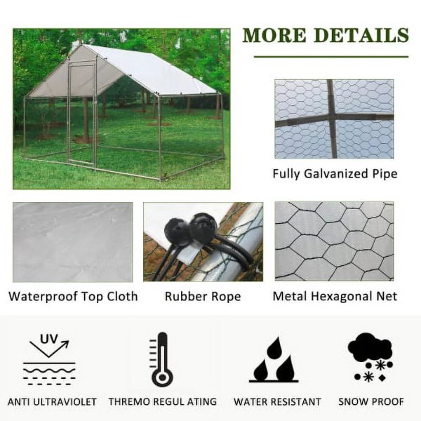 Large Metal Chicken Coop, Walk-in Chicken Run, Galvanized Wire Poultry Chicken Hen Pen Cage, Rabbits Duck Cages with Waterproof and Anti-Ultraviolet Cover for Outside(10' L x 6.6' W x 6.56' H) - Image 3
