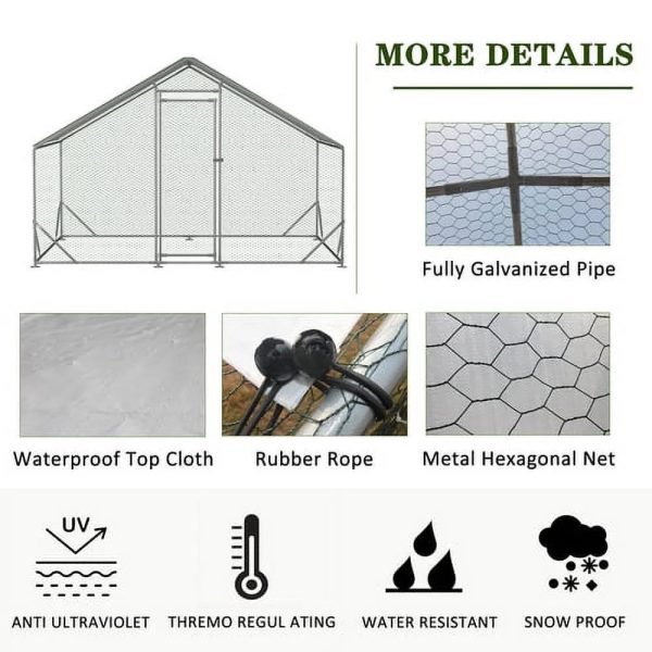 Large Metal Chicken Coop, Walk-in Chicken Run, Galvanized Wire Poultry Chicken Hen Pen Cage, Rabbits Duck Cages with Waterproof and Anti-Ultraviolet Cover for Outside(10' L x 6.6' W x 6.56' H) - Image 5