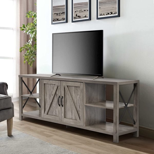 70 Inch TV Stand for 75 Inch TV Entertainment Center Farmhouse, Modern Barn Door TV Console Table with Storage Cabinets and Shelves for TVs Up to 75", Rustic Gray Wash - Image 4